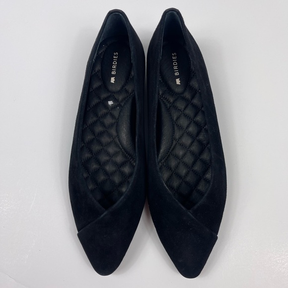 BIRDIES The Goldfinch Black Pointed Flats Shoe Suede Womens 6 Slip On Non Slip - Picture 2 of 8